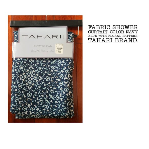 Tahari Fabric Shower Curtain – Navy Blue Floral – New in Packaging - Picture 1 of 3